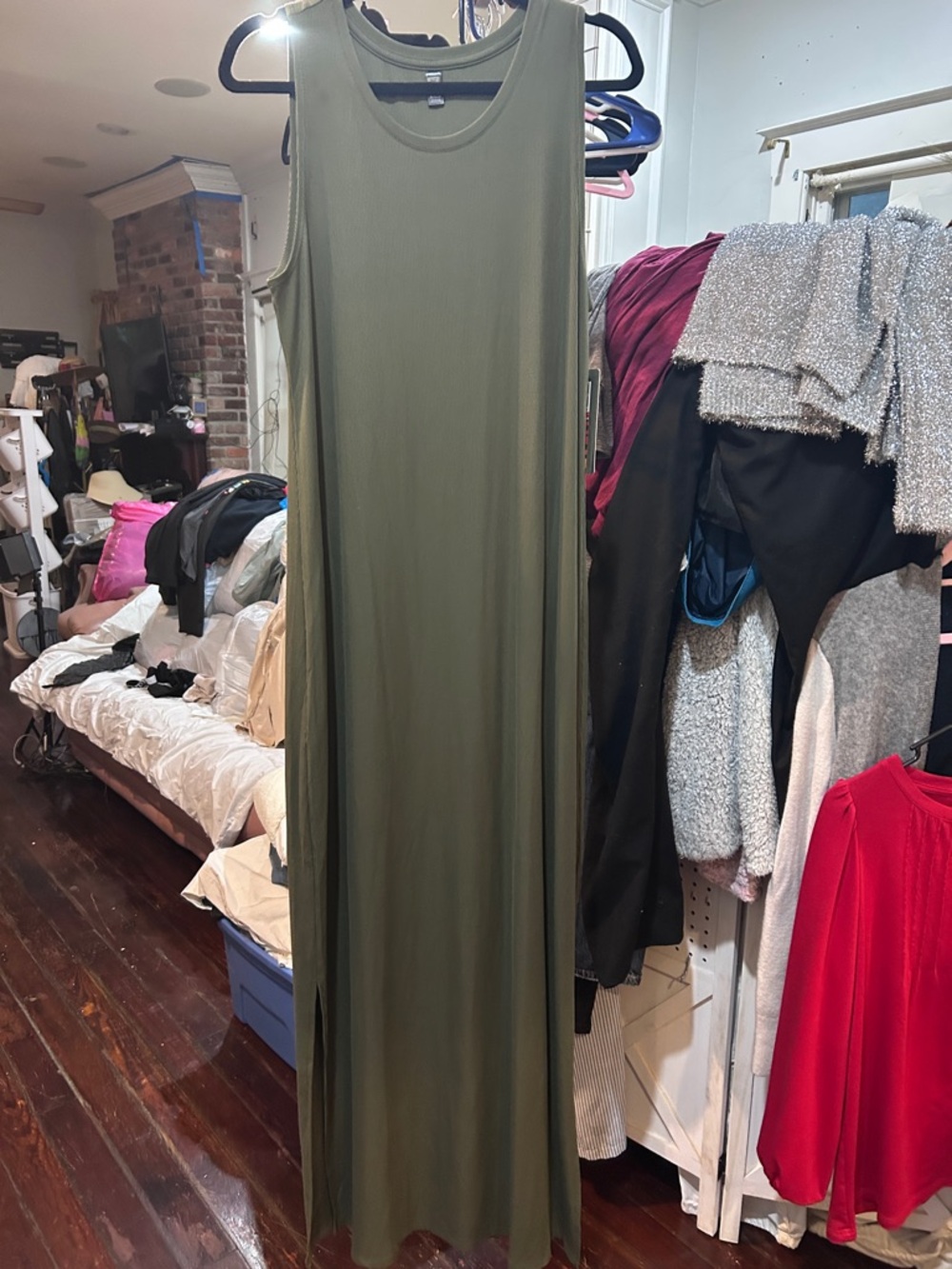NWT Olive Green Sleeveless Maxi Dress - Casual Tank Style